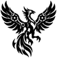 Black mechanical phoenix vinyl decal with gear eyes and wing flames
