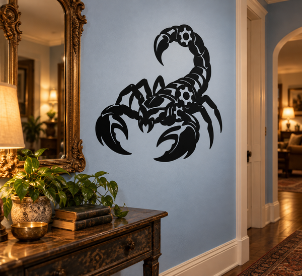 Black biomechanical scorpion vinyl decal for walls, gear and claw design