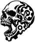 Skull jaw vinyl decal with black and white gear-cog details, bold graphic