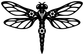 Black mechanical dragonfly vinyl decal close-up with wing outlines and gear details