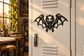 Black biomechanical bat wing vinyl decal with detailed skull face and curved horns