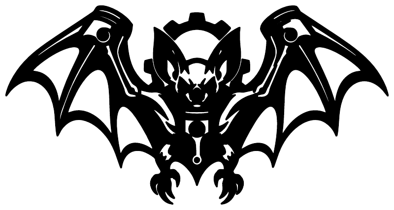 Black bat wing biomechanical vinyl decal, centered with skull face and clawed ends