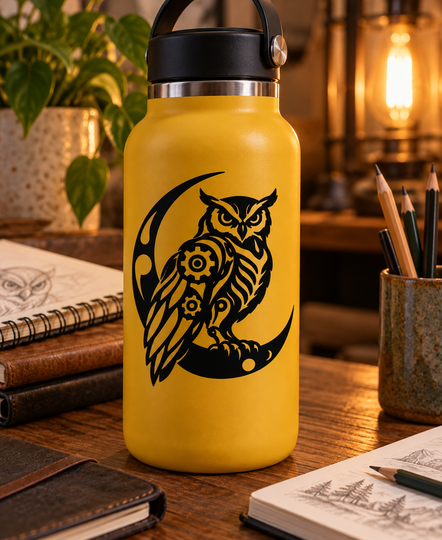 BiomechanicalCX030 — Clockwork Crescent Owl; illustrative application of the exact PDF artwork