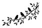 Black bird and botanical wall decal with three songbirds on sweeping leafy branch