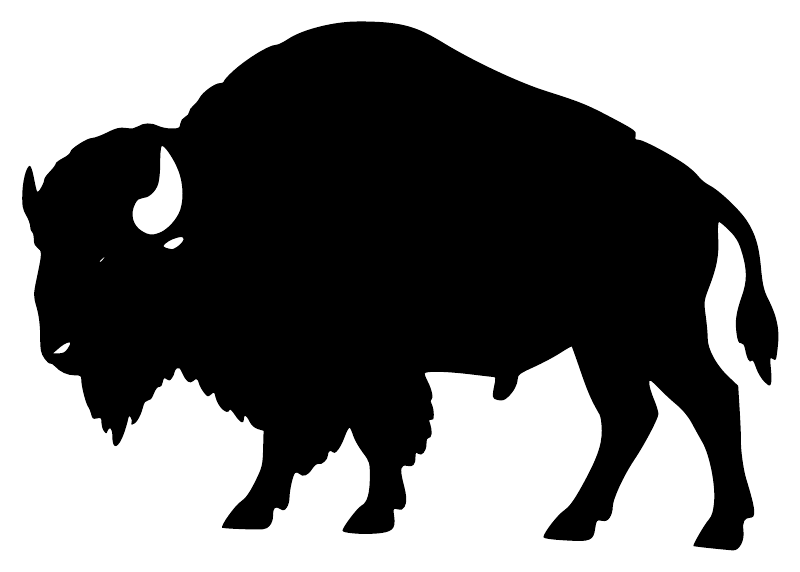 Standing bison silhouette vinyl decal with curved horns, black graphic