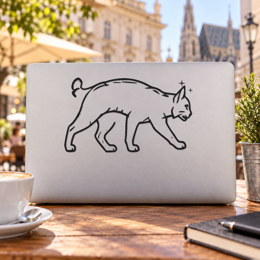 Bobcat trail vinyl decal, black bobcat outline with diamond sparkle accents
