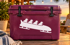 Four-crew bobsled vinyl decal, white sled with four rider silhouettes