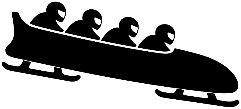 Four-crew bobsled vinyl decal, black sled silhouette with four riders