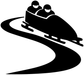 Black bobsled track ribbon vinyl decal with three riders and sled graphic