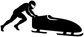 Black bobsled push silhouette vinyl decal with runner pushing sled, side view.