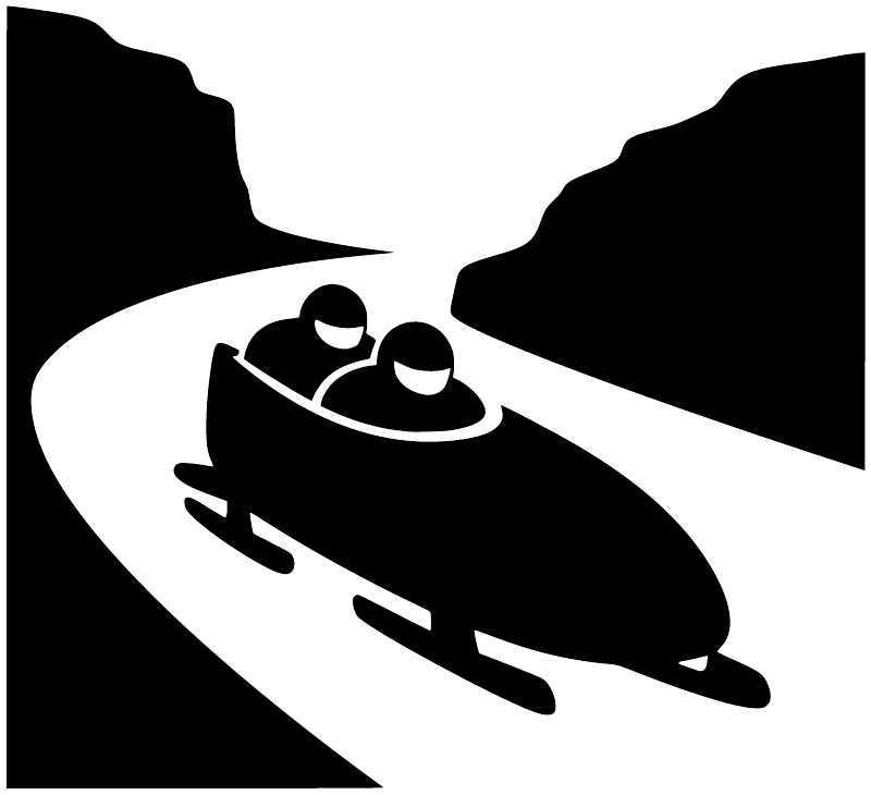 Bobsled ice vinyl decal, black bobsled and crew silhouette on light background