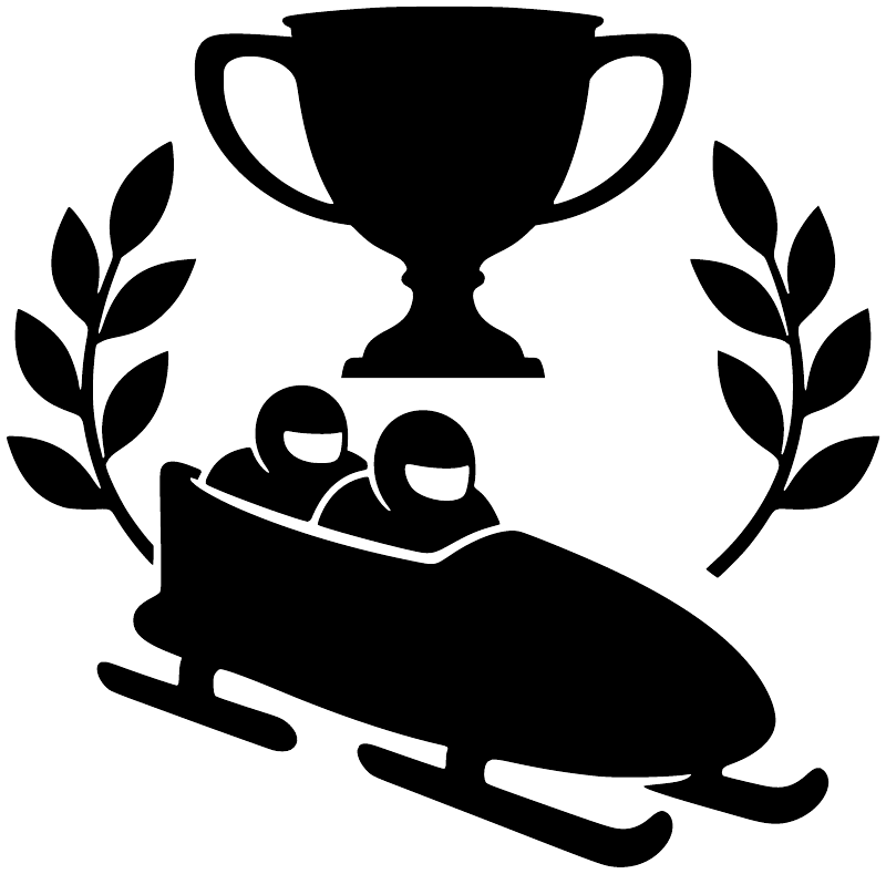 Black vinyl decal of trophy, laurel, and sled