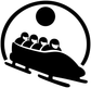 Black bobsled team silhouette decal with moon in white circular outline