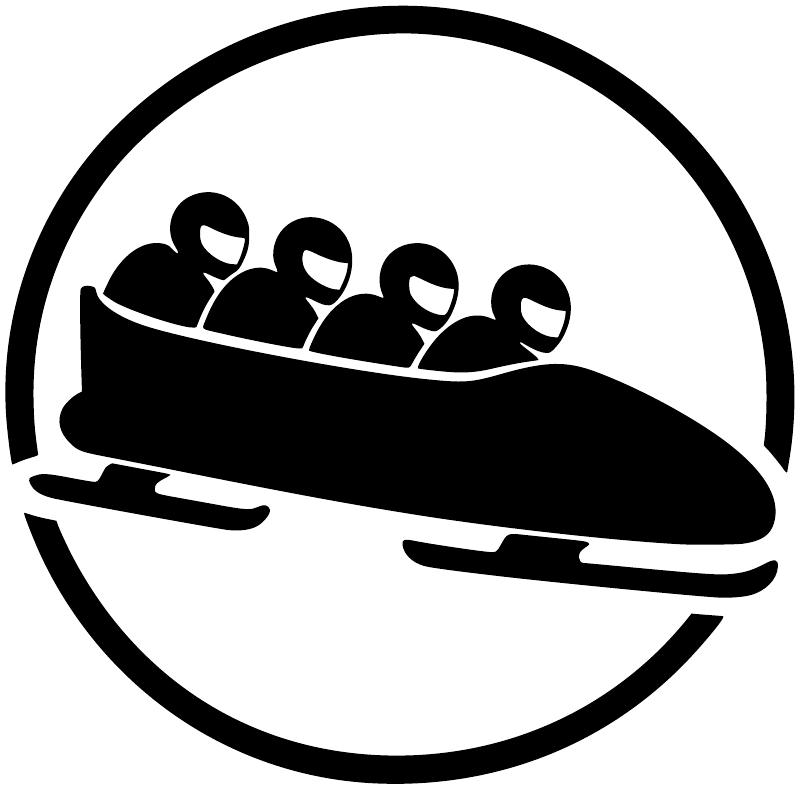 Bobsled team circle vinyl decal logo, black sled and figures in white circle