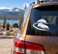 Bobsled vinyl decal sticker on car rear window with white sled and driver graphic