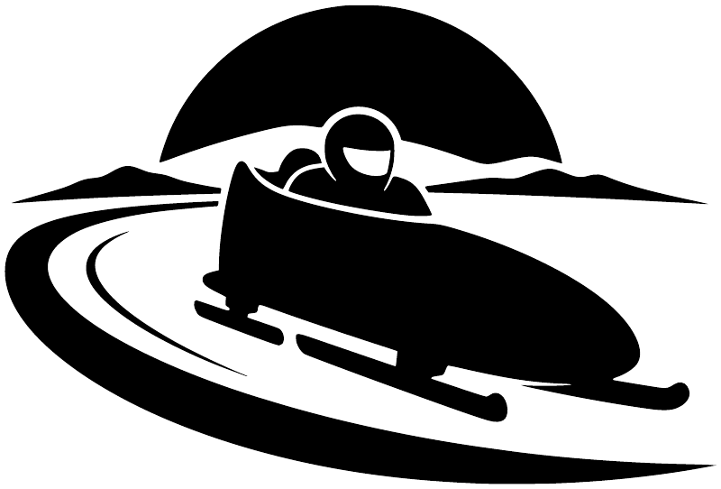 Bobsled vinyl decal silhouette, black and white sled with driver