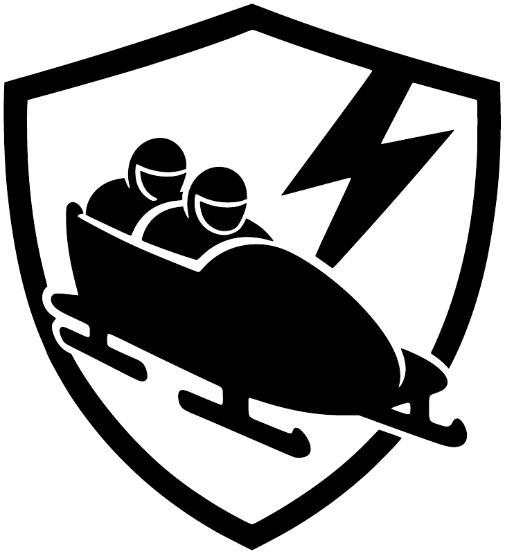 Bobsled shield vinyl decal with black lightning bobsled icon