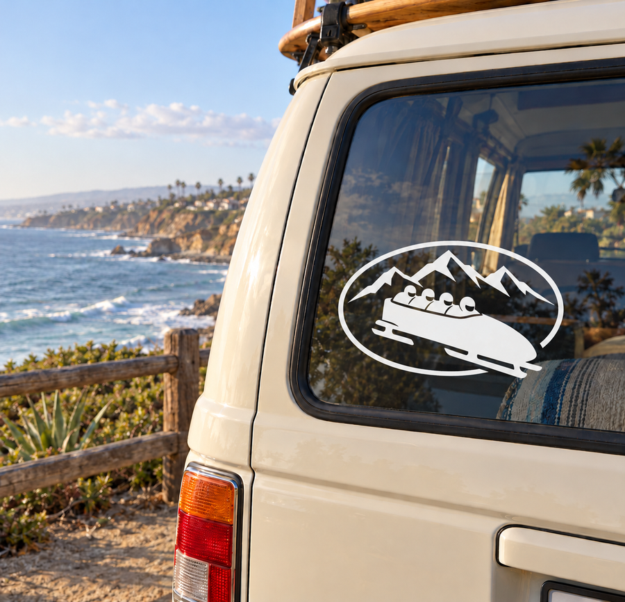 Vinyl boat sled emblem decal on vehicle window
