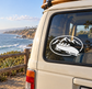 Vinyl boat sled emblem decal on vehicle window