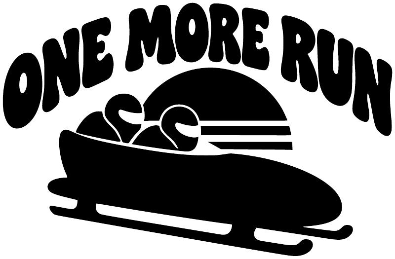 Vinyl decal with 'ONE MORE RUN' text and bobsled graphic, black design