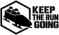 Black-and-white vinyl decal featuring bobsled icon and 'KEEP THE RUN GOING' text