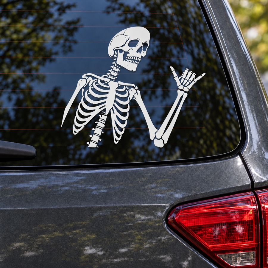 BoneShakaCX001 - Skeleton Shaka with Cracked Skull and Ribcage; illustrative application of the exact PDF artwork