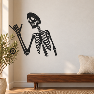 Vinyl skeleton shaka crest decal with raised hand and concentric orbit rings