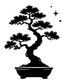 Bonsai wall decal silhouette with layered foliage, oval pot, compass diamond and dots