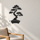 Black bonsai silhouette wall decal with oval pot and small sparkle stars