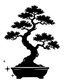 Black bonsai silhouette wall decal with oval pot, detailed canopy, and sparkle stars