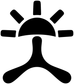 Black sunburst and crossbones vinyl decal symbol on white background