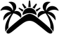 Palm sunset vinyl decal graphic with black boomerang wave, sunburst, and palm silhouettes