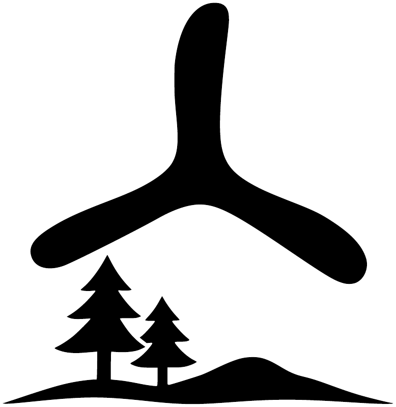 Black boomerang pine flight vinyl decal graphic with trees and landscape