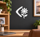 Vinyl wall decal of white boomerang sweep with sunflower icon