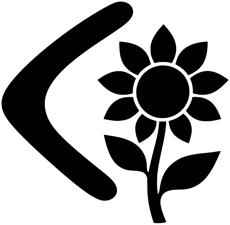 Vinyl decal close-up: black boomerang sweep with sunflower flower and leaves