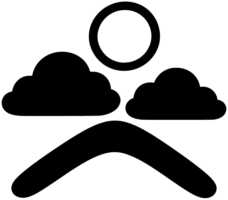 Cloud and boomerang flight vinyl decal close-up, black clouds, curved boomerang, ring