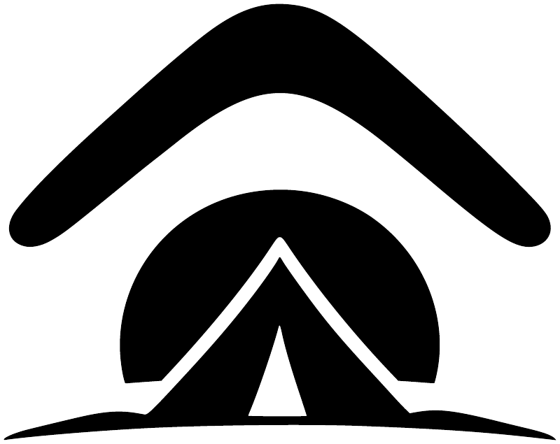 Vinyl decal close-up: black arch with white upward chevron and base line