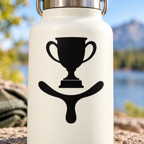 Black trophy crest vinyl decal with cup and curved base