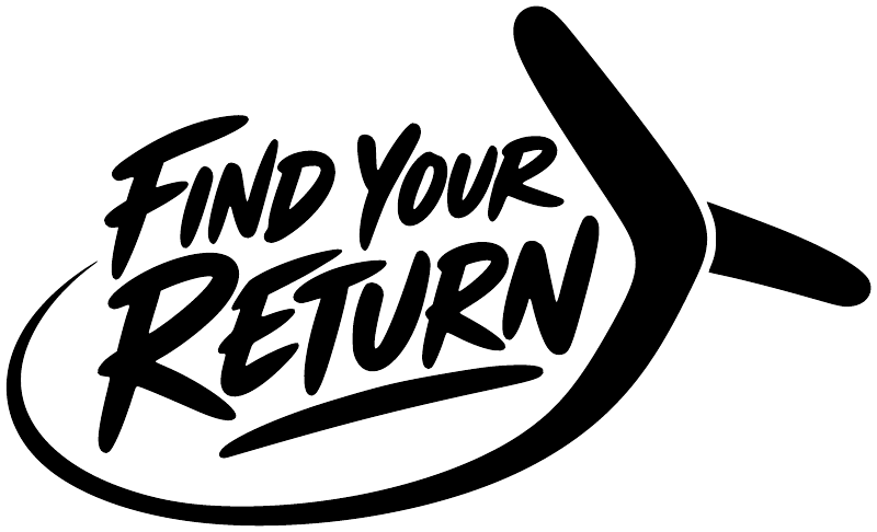 “Find Your Return” vinyl decal graphic in black script on white background