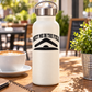 Meet Me in the Field vinyl decal on white tumbler with black mountain logo