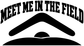 Meet Me in the Field vinyl decal, black arched text with mountain field icon