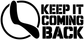 Vinyl decal with boomerang icon and KEEP IT COMING BACK lettering