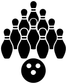 Bowling vinyl decal close-up: black pins with bowling ball and white stripe details