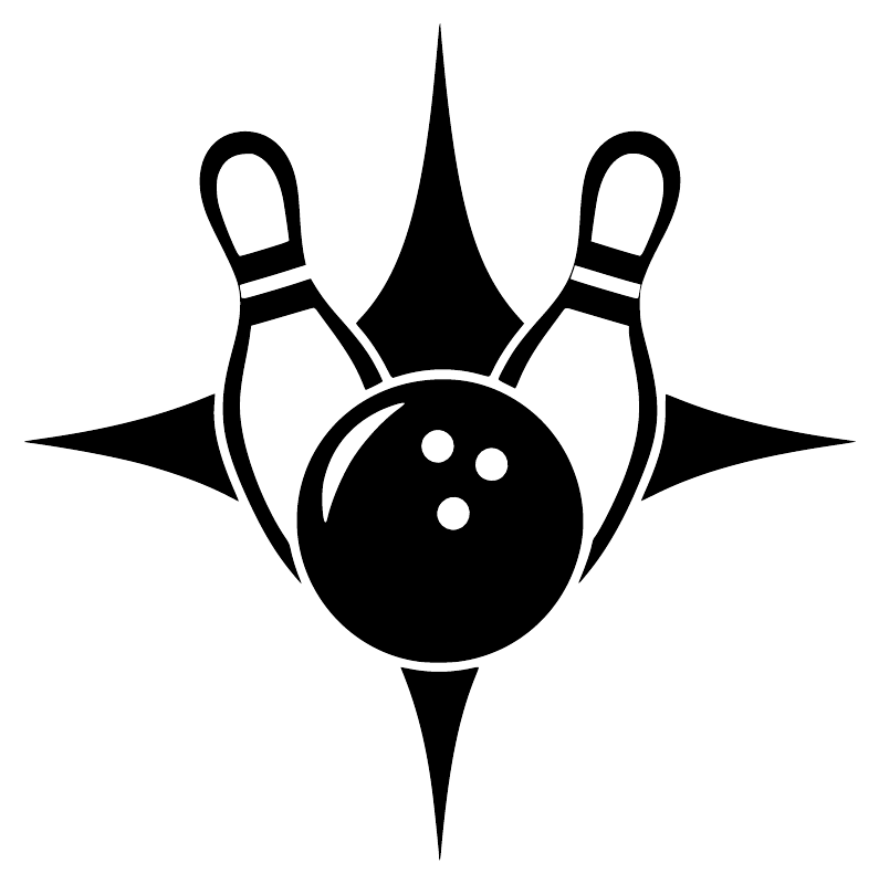 Bowling star vinyl decal with black bowling ball silhouette and three pinburst lines