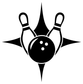 Bowling star vinyl decal with black bowling ball silhouette and three pinburst lines