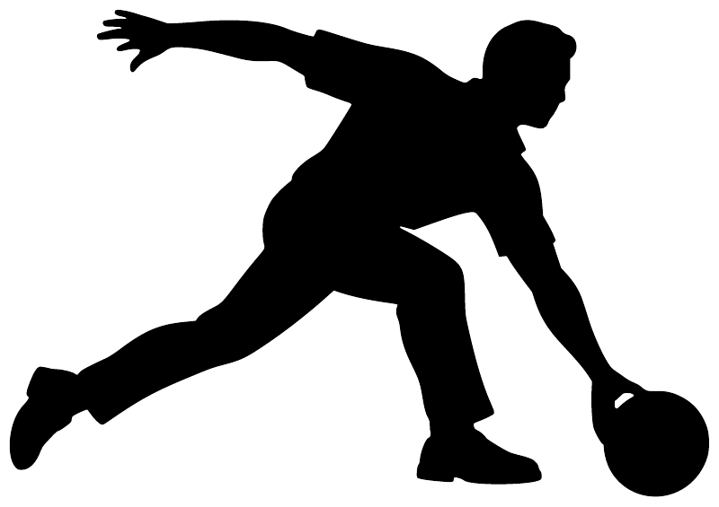 Bowler vinyl decal, black silhouette of bowler holding a ball mid-stride