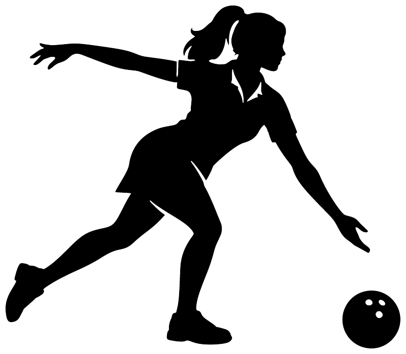 Bowling woman vinyl wall decal silhouette with extended arm and bowling ball