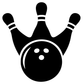 Vinyl decal featuring black bowling pin crown with three-dot ball