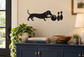 Dachshund bowling vinyl decal with black dog and three bowling pin icons