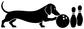 Dachshund bowling vinyl decal close-up: black dog silhouette with bowling pins